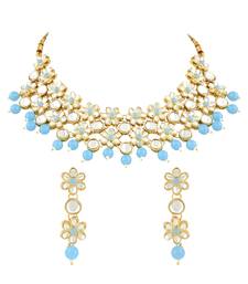 Gold Plated Traditional Kundan & Pearls Choker Necklace & Earring Ethnic Jewellery Set for Women & GirlsK7229Sb