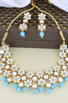 Gold Plated Traditional Kundan & Pearls Choker Necklace & Earring Ethnic Jewellery Set for Women & GirlsK7229Sb