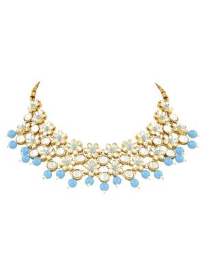 Gold Plated Traditional Kundan & Pearls Choker Necklace & Earring Ethnic Jewellery Set for Women & GirlsK7229Sb 3