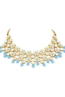 Gold Plated Traditional Kundan & Pearls Choker Necklace & Earring Ethnic Jewellery Set for Women & GirlsK7229Sb