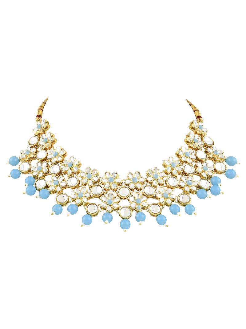 Gold Plated Traditional Kundan & Pearls Choker Necklace & Earring Ethnic Jewellery Set for Women & GirlsK7229Sb