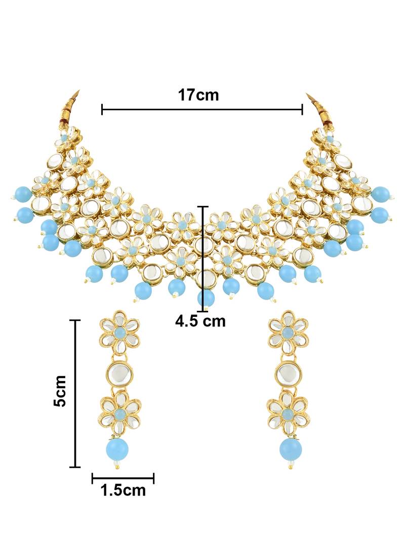 Gold Plated Traditional Kundan & Pearls Choker Necklace & Earring Ethnic Jewellery Set for Women & GirlsK7229Sb
