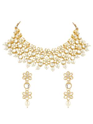 Gold Plated Traditional Kundan & Pearls Choker Necklace & Earring Ethnic Jewellery Set for Women & Girls K7229W 1