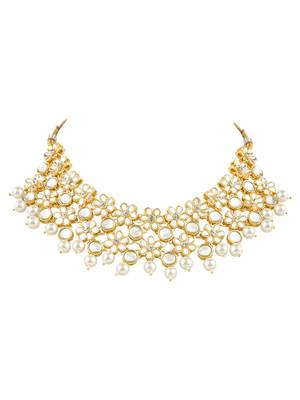 Gold Plated Traditional Kundan & Pearls Choker Necklace & Earring Ethnic Jewellery Set for Women & Girls K7229W 4