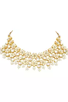 Gold Plated Traditional Kundan & Pearls Choker Necklace & Earring Ethnic Jewellery Set for Women & Girls K7229W