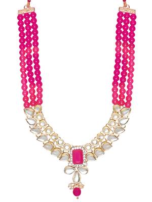 Gold Plated Traditional Kundan & Pearls Necklace Jewellery Set with Earrings for Women and girls  3