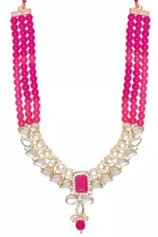 Gold Plated Traditional Kundan & Pearls Necklace Jewellery Set with Earrings for Women and girls 