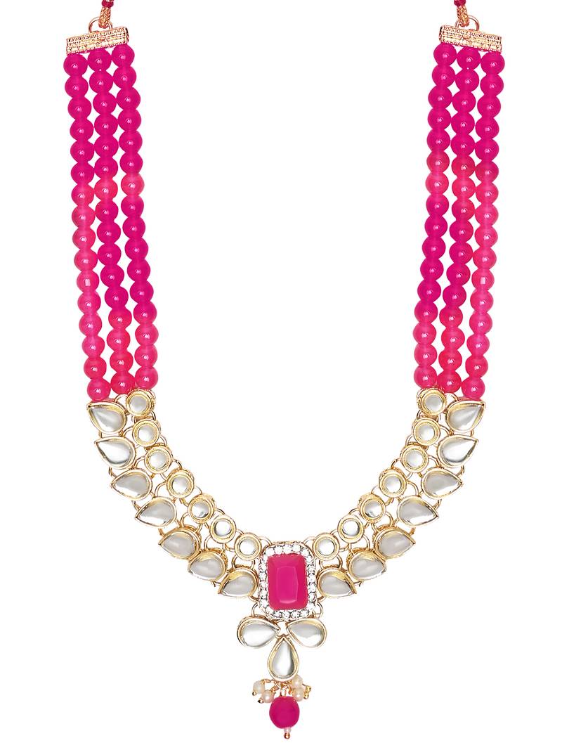 Gold Plated Traditional Kundan & Pearls Necklace Jewellery Set with Earrings for Women and girls 