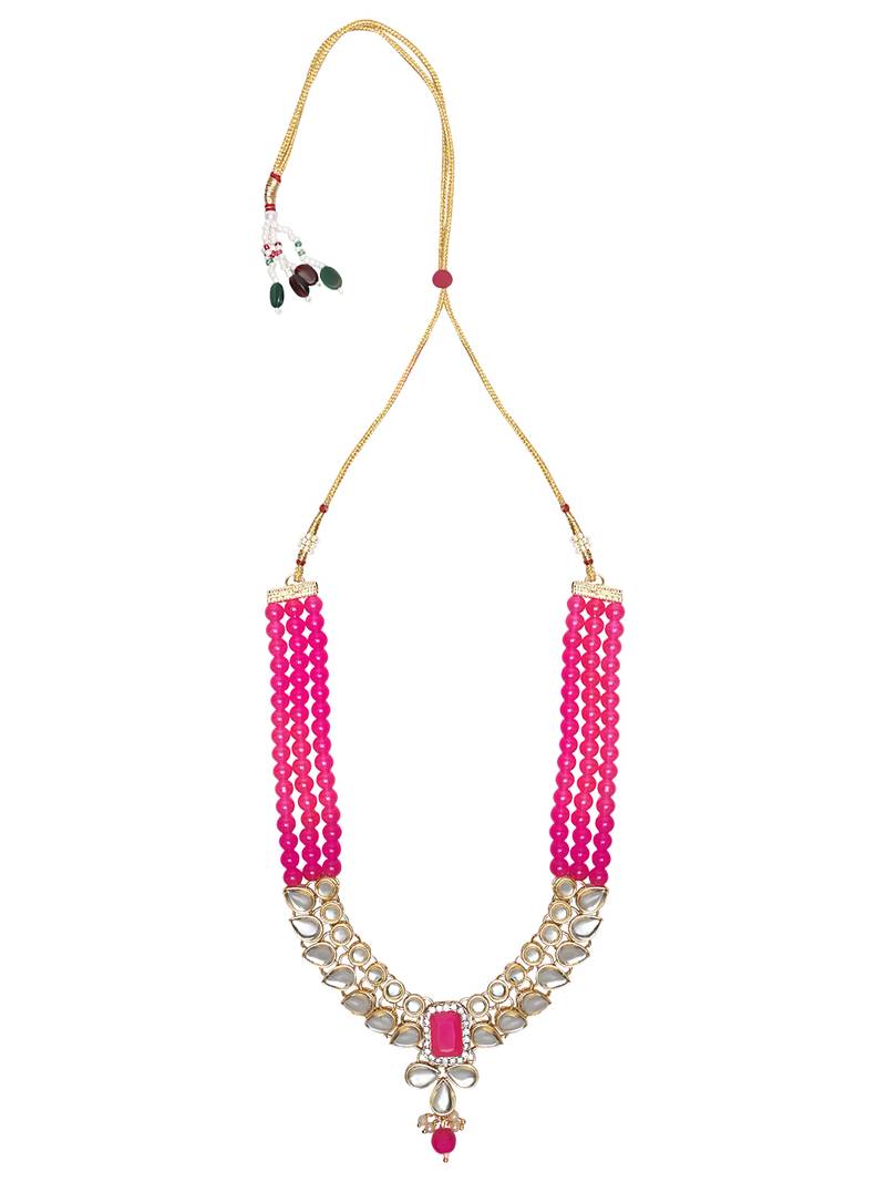 Gold Plated Traditional Kundan & Pearls Necklace Jewellery Set with Earrings for Women and girls 