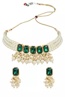 Gold Plated Traditional Choker Necklace Jewellery Set with Earrings for Women 