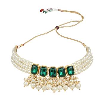 Gold Plated Traditional Choker Necklace Jewellery Set with Earrings for Women  4