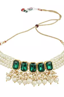 Gold Plated Traditional Choker Necklace Jewellery Set with Earrings for Women 