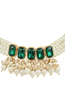 Gold Plated Traditional Choker Necklace Jewellery Set with Earrings for Women 