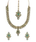 Gold Plated Traditional Necklace Jewellery Set with Earrings & Maang Tikka for Women 