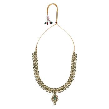Gold Plated Traditional Necklace Jewellery Set with Earrings & Maang Tikka for Women  3
