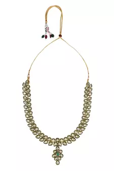 Gold Plated Traditional Necklace Jewellery Set with Earrings & Maang Tikka for Women 