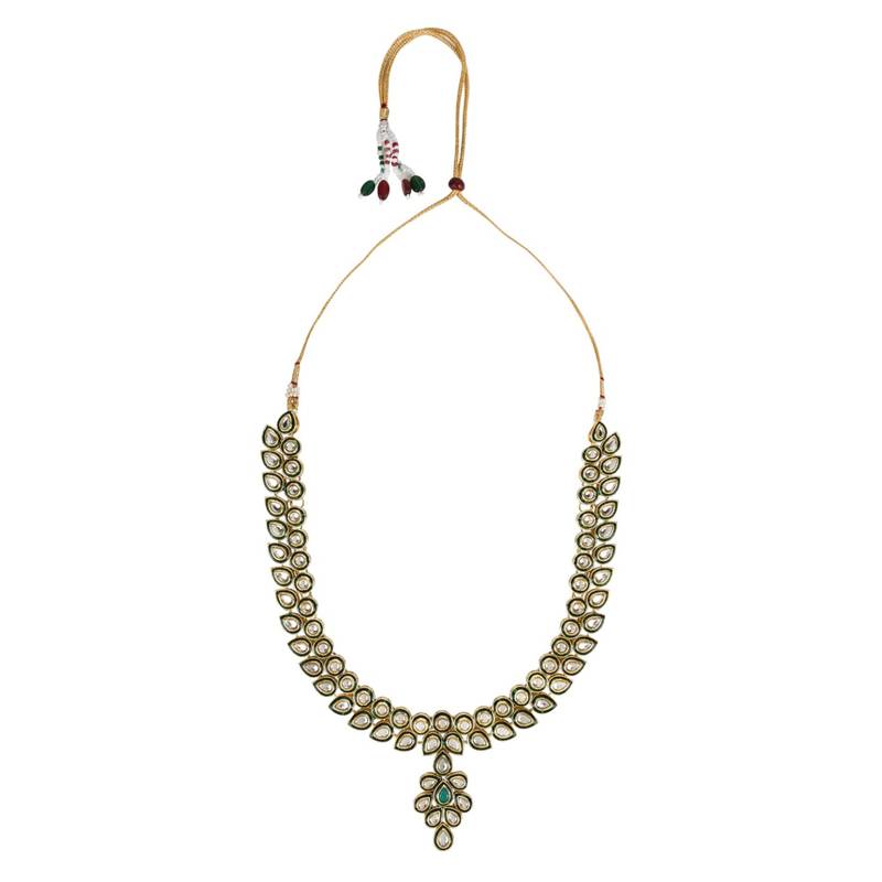 Gold Plated Traditional Necklace Jewellery Set with Earrings & Maang Tikka for Women 