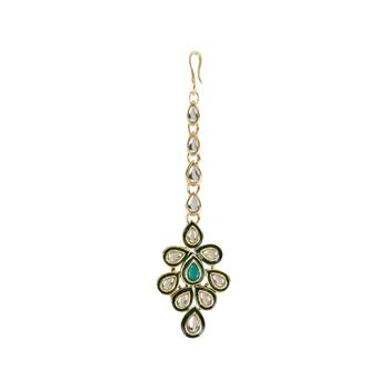 Gold Plated Traditional Necklace Jewellery Set with Earrings & Maang Tikka for Women  5