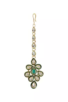 Gold Plated Traditional Necklace Jewellery Set with Earrings & Maang Tikka for Women 