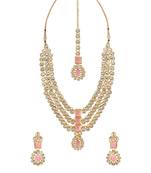 Gold Plated Traditional Kundan Necklace Jewellery Set with Earrings & Maang Tikka for Women 