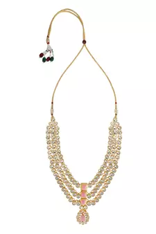 Gold Plated Traditional Kundan Necklace Jewellery Set with Earrings & Maang Tikka for Women 