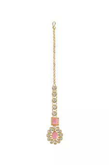 Gold Plated Traditional Kundan Necklace Jewellery Set with Earrings & Maang Tikka for Women 
