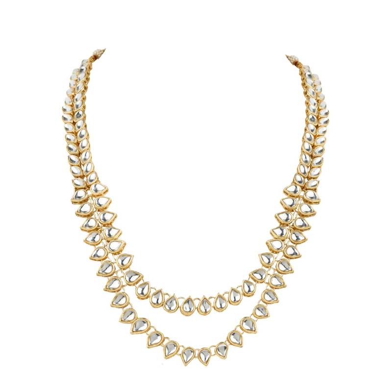 Gold Plated Traditional Kundan Necklace Jewellery Set with Earrings & Maang Tikka for Women 