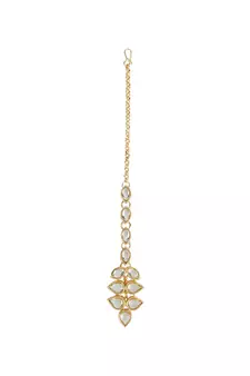 Gold Plated Traditional Kundan Necklace Jewellery Set with Earrings & Maang Tikka for Women 