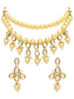 Gold Plated Traditional Kundan & Pearls Choker Necklace Jewellery Set with Earrings for Women and Girls IJ361FL 1