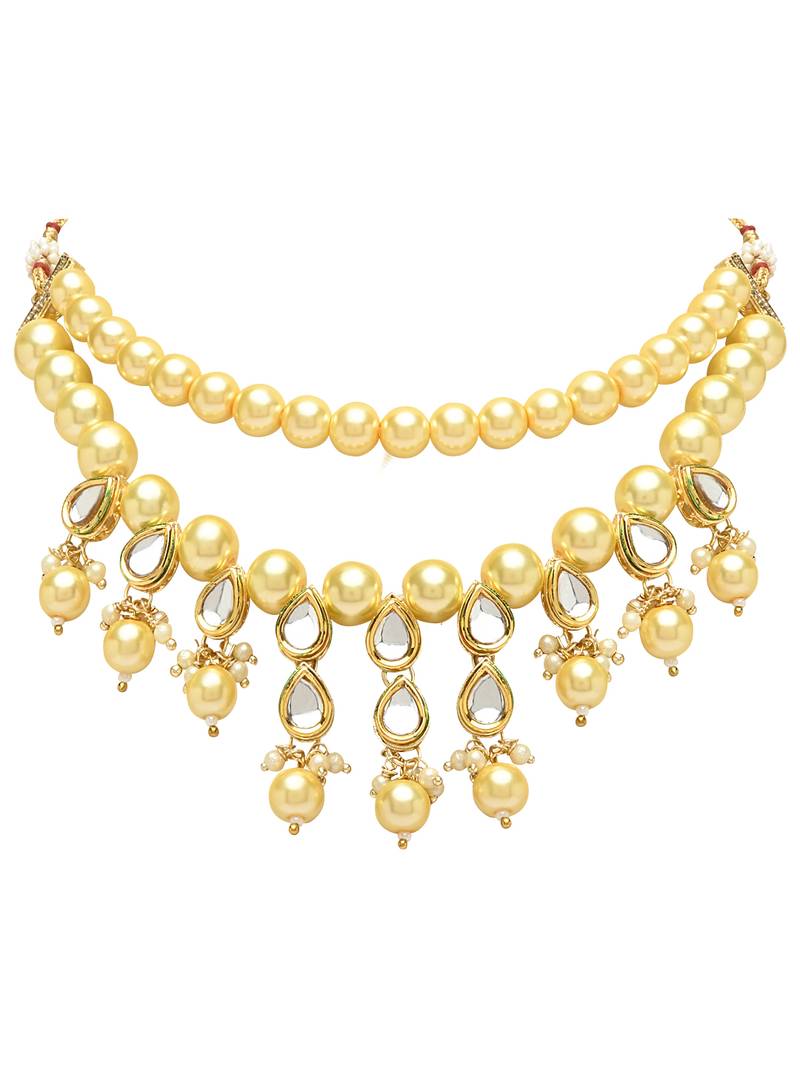 Gold Plated Traditional Kundan & Pearls Choker Necklace Jewellery Set with Earrings for Women and Girls IJ361FL