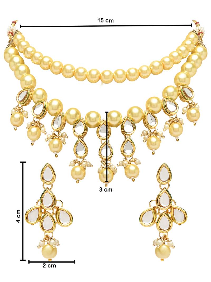 Gold Plated Traditional Kundan & Pearls Choker Necklace Jewellery Set with Earrings for Women and Girls IJ361FL