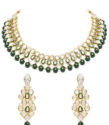 Gold Plated Traditional Kundan & Pearls Choker Necklace Jewellery Set with Earrings for Women and girls