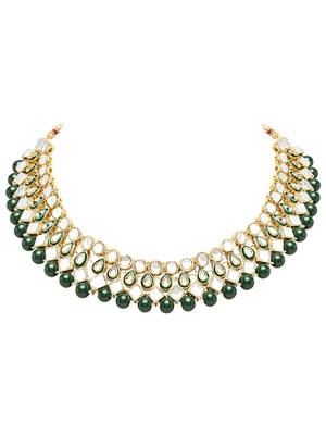 Gold Plated Traditional Kundan & Pearls Choker Necklace Jewellery Set with Earrings for Women and girls 3
