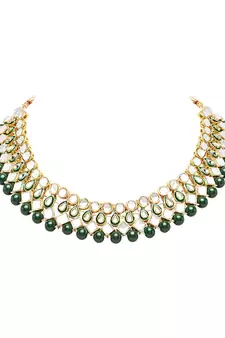 Gold Plated Traditional Kundan & Pearls Choker Necklace Jewellery Set with Earrings for Women and girls