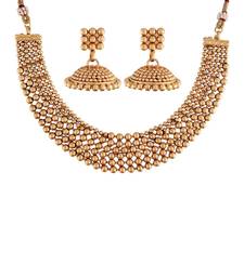 Gold Plated Traditional Style Choker Necklace Jewellery Set for Women/Girls 