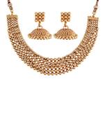 Gold Plated Traditional Style Choker Necklace Jewellery Set for Women/Girls 