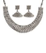 18K Oxidized Plated Traditional South Indian Style Choker Necklace Jewellery Set for Women - Silver 