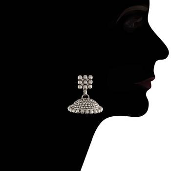 18K Oxidized Plated Traditional South Indian Style Choker Necklace Jewellery Set for Women - Silver  3