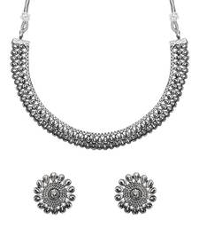 Silver Oxidised Traditional Choker Necklace and Earrings Jewellery Set For Women & Girls 