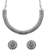 Silver Oxidised Traditional Choker Necklace and Earrings Jewellery Set For Women & Girls 