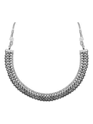Silver Oxidised Traditional Choker Necklace and Earrings Jewellery Set For Women & Girls  3