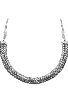 Silver Oxidised Traditional Choker Necklace and Earrings Jewellery Set For Women & Girls 