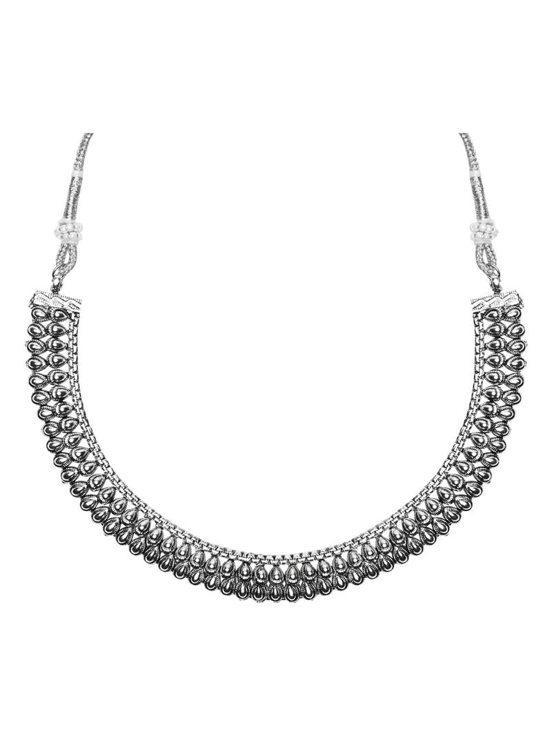 Silver Oxidised Traditional Choker Necklace and Earrings Jewellery Set For Women & Girls 