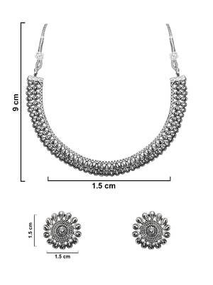 Silver Oxidised Traditional Choker Necklace and Earrings Jewellery Set For Women & Girls  5