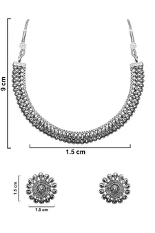 Silver Oxidised Traditional Choker Necklace and Earrings Jewellery Set For Women & Girls 