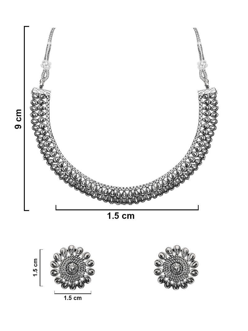 Silver Oxidised Traditional Choker Necklace and Earrings Jewellery Set For Women & Girls 
