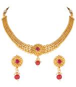 18K Gold Plated Traditional Style Choker Necklace Jewellery Set for Women/Girls 