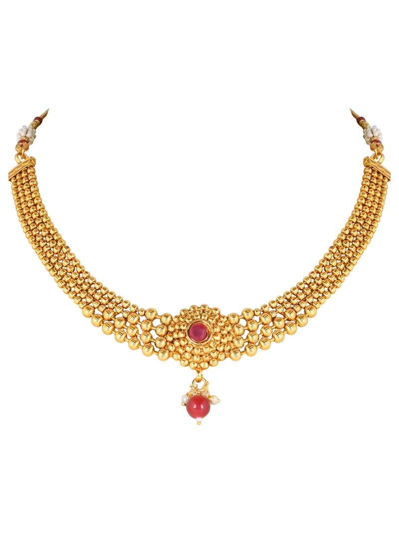 18K Gold Plated Traditional Style Choker Necklace Jewellery Set for Women/Girls 