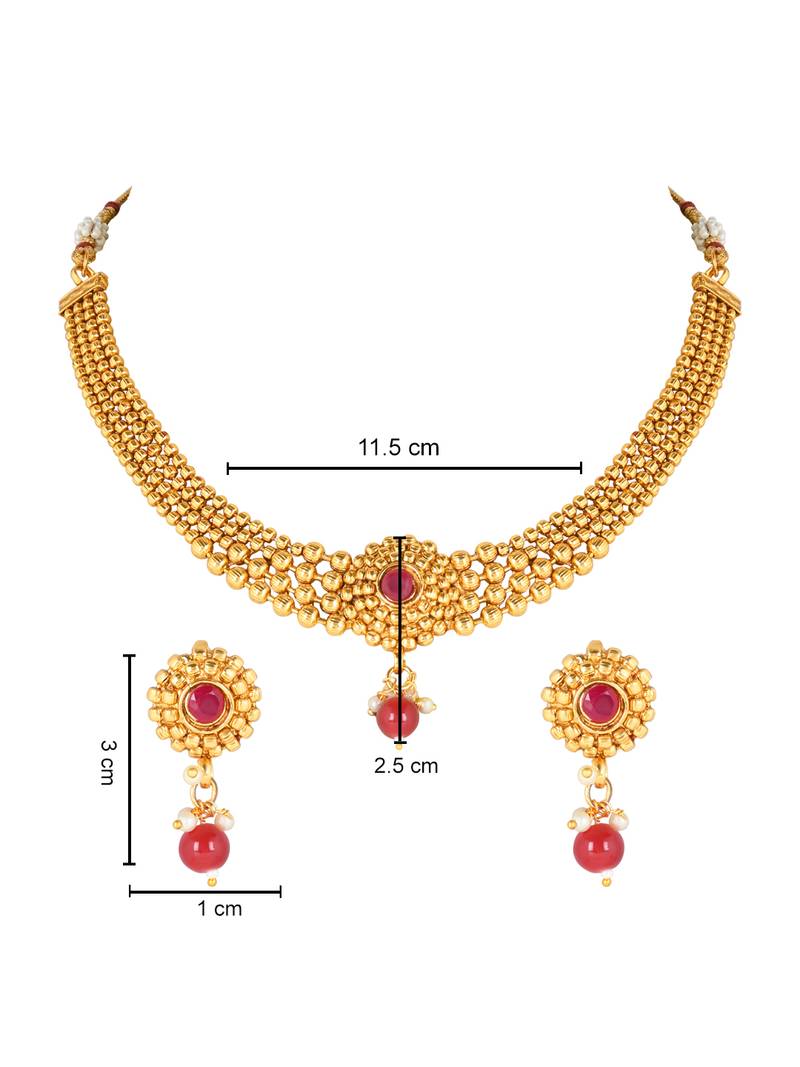 18K Gold Plated Traditional Style Choker Necklace Jewellery Set for Women/Girls 