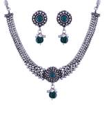 Silver Plated Traditional Style Choker Necklace Jewellery Set for Women/Girls 